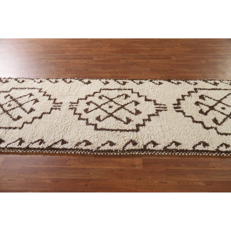 Turkish Anatolian Runner Rug Hand-knotted Beige Wool Carpet - 3'2"x 11'11"