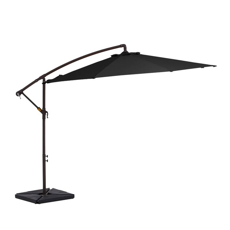 10 ft Steel Crank-lift Cantilever Umbrella With Weighted Base - Black