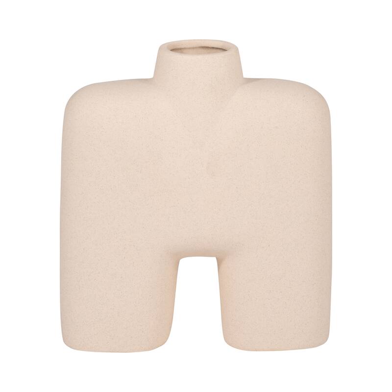Sagebrook Home Ceramic Square Shape Vase, Square, Solid - 6" x 2" x 7" - Ivory/beige