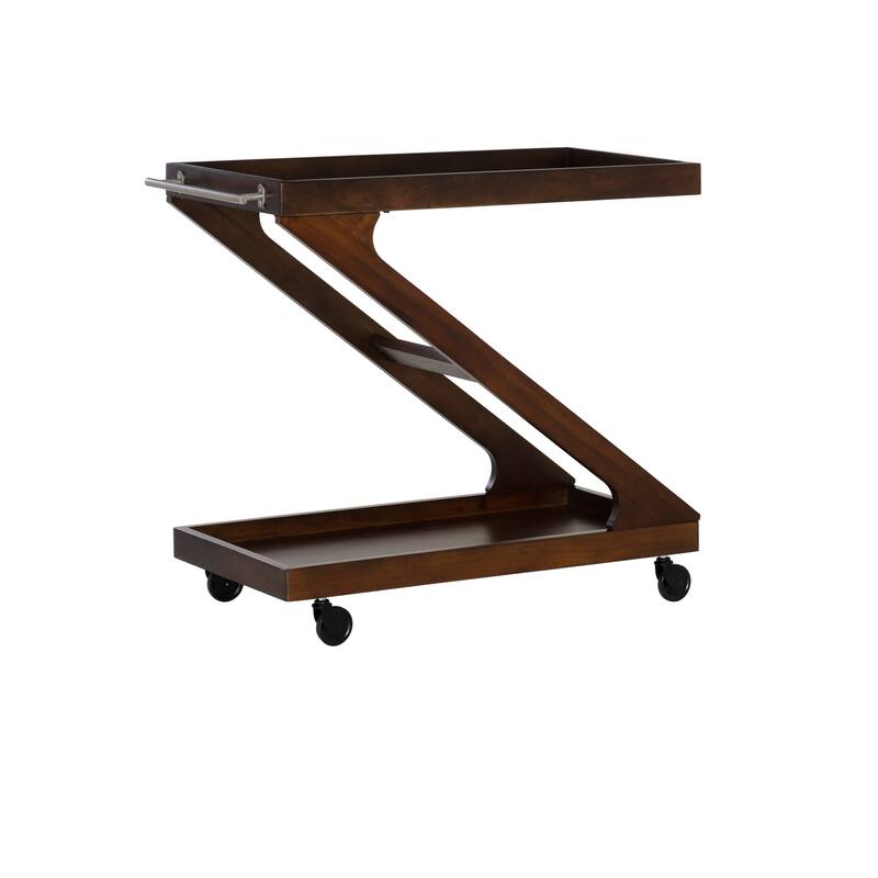 Jodie Z-Shaped Wooden Rolling Bar Cart