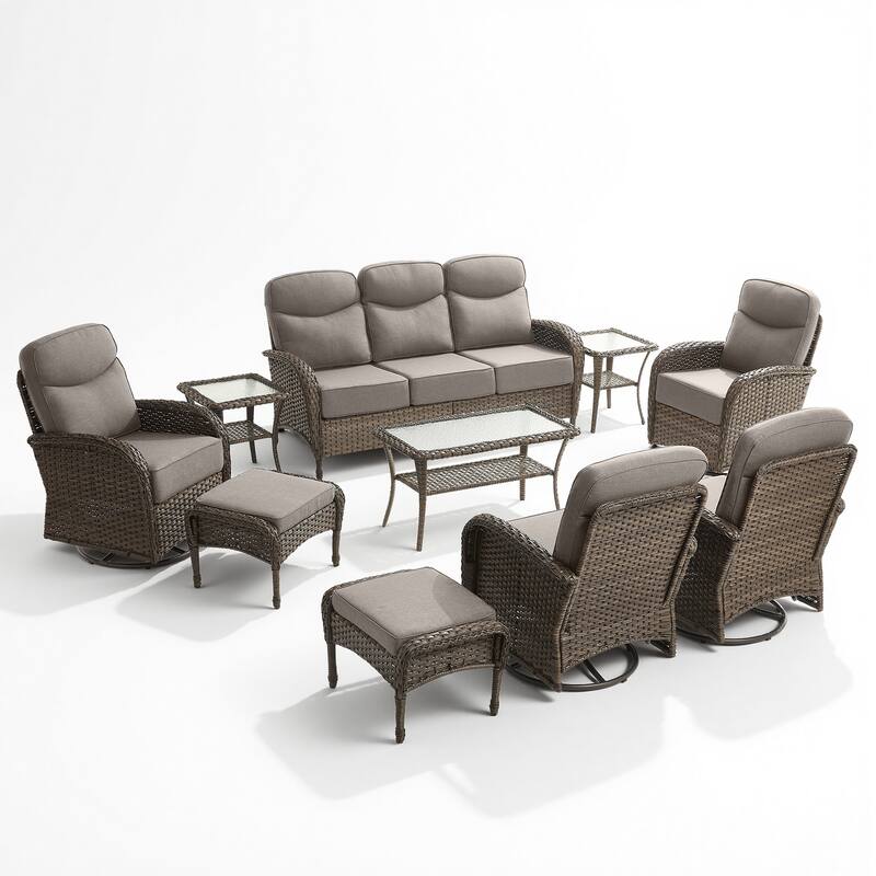 Pocassy Outdoor Wicker Patio Sofa with Swivel Chair Ottoman Sets