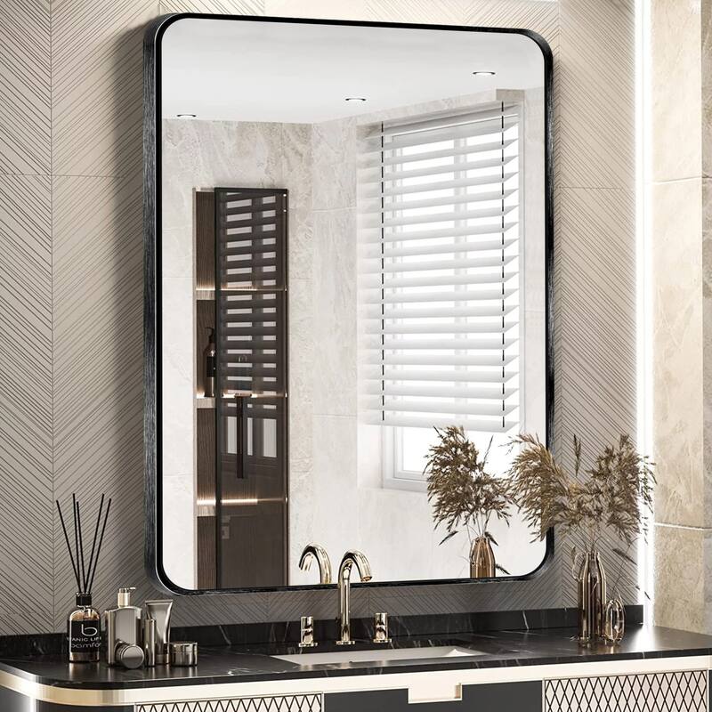 Wall Mount Bathroom Rectangle Vanity Mirror (Horizontal/Vertical) - 22x30 - Black