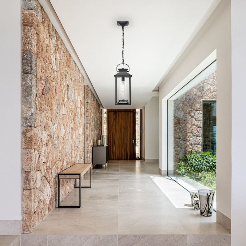Black Exterior Chandelier for Gazebo, Modern Outdoor Hanging Lanterns Outdoor Ceiling Light Fixture for House Patio