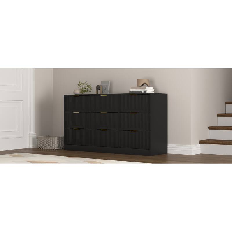 9 Drawer Dresser, 63" Large Deep Chest of Drawers, Wooden Dresser Storage Cabinet with 9 Drawers for Bedroom, Long Dressers