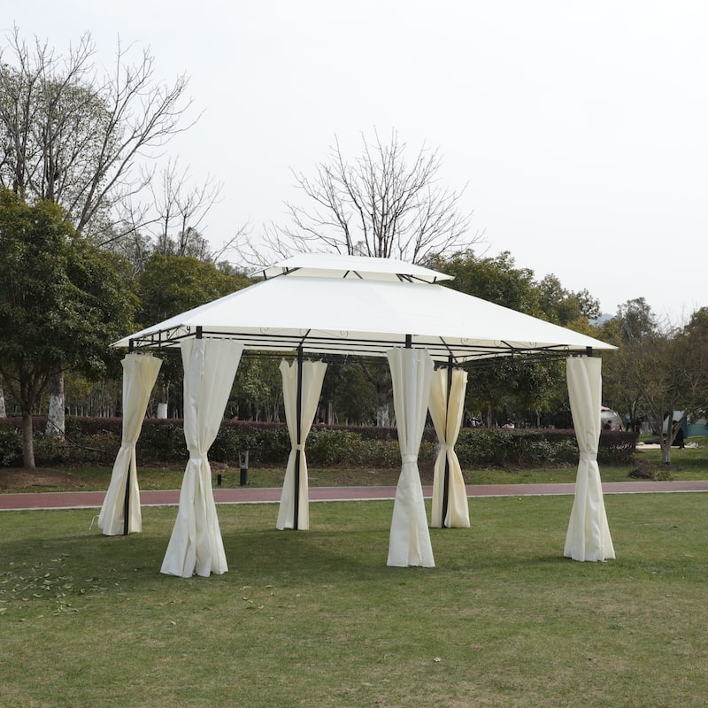 Outdoor Patio Gazebo Canopy Tent With Ventilated Double Roof And SideWall
