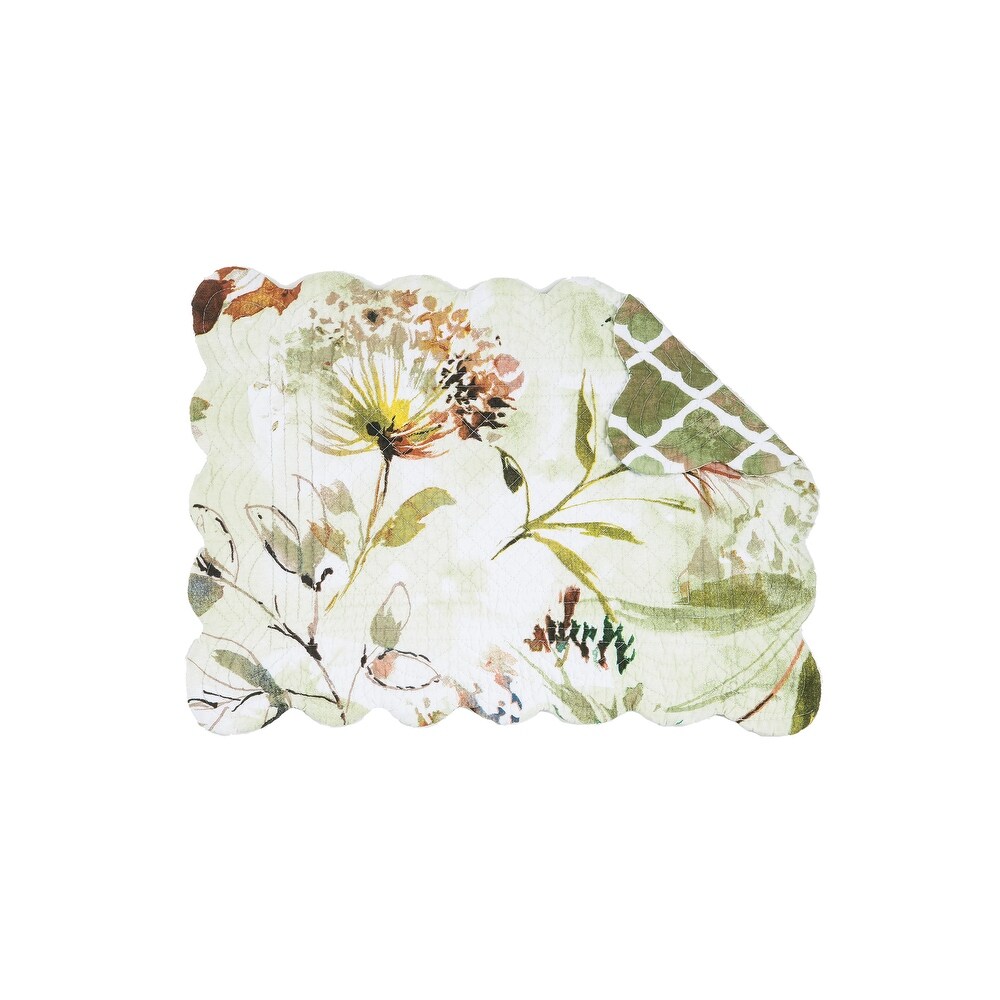 Set of 2 C&F MAGNOLIA GARDEN Floral Quilted Cotton Rectangular Placemats 