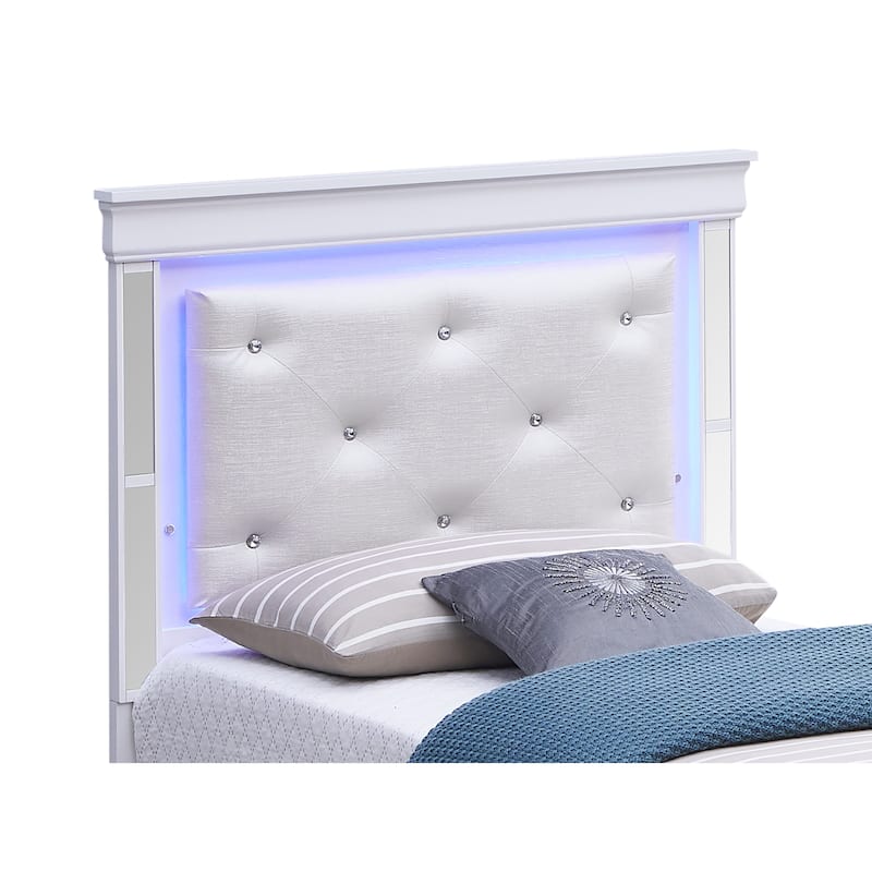 Silver Champagne Twin Bed with LED Headboard and Wood-Embossed Finish