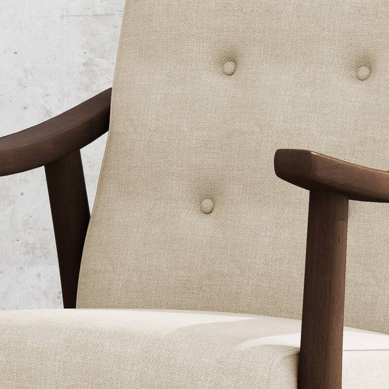 Polyester Upholstery Mid-Century Tufted Armchair with Rubberwood Frame