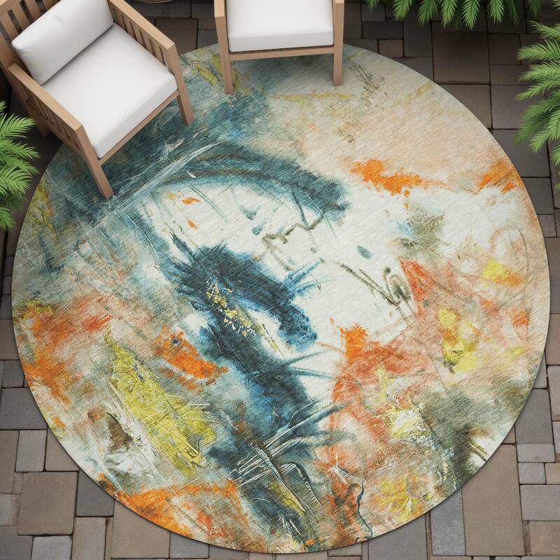 Machine Washable Indoor/Outdoor Modern Artistry Chantille Rug - Sage - 8' x 8'