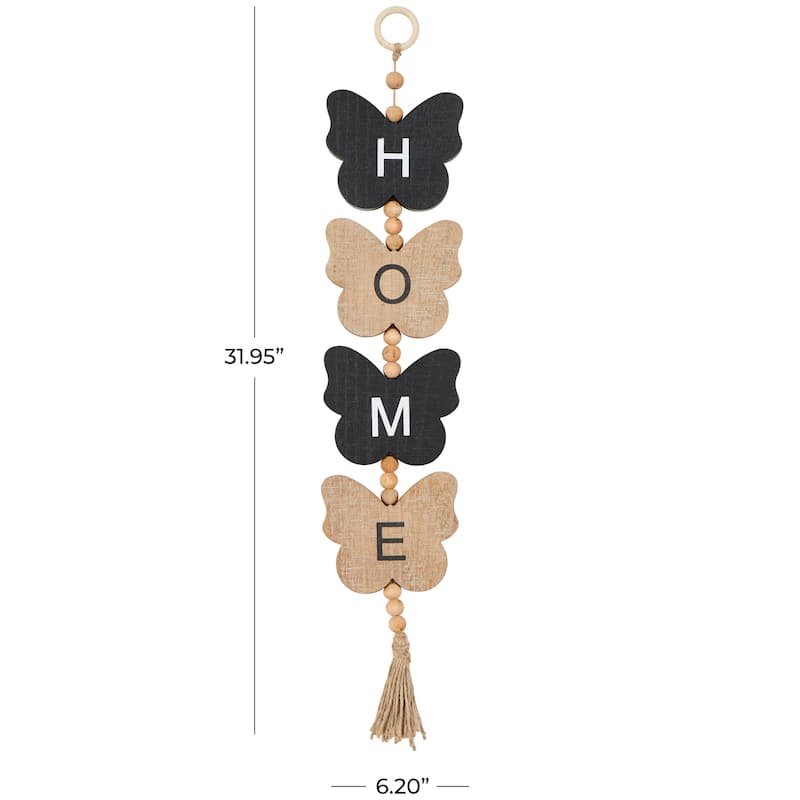 Brown or Black Wood Handmade Family Sign Bird Wall Decor with Tassel and Bead Accents