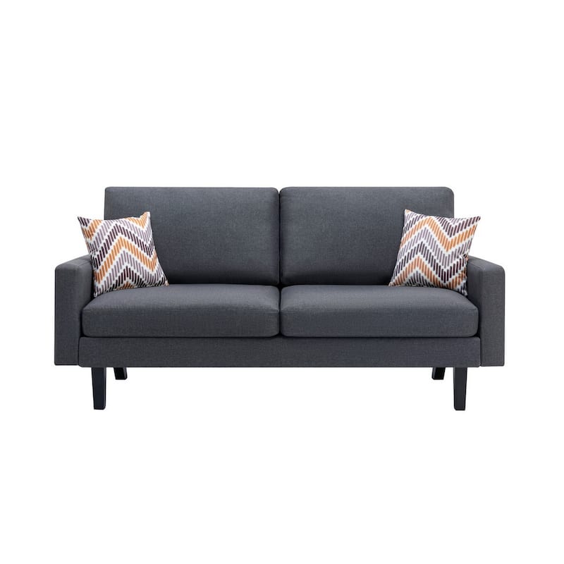 Gala 2pc Sofa and Chair Set, Slate Gray Fabric, 2 Pillows, Black Wood Frame