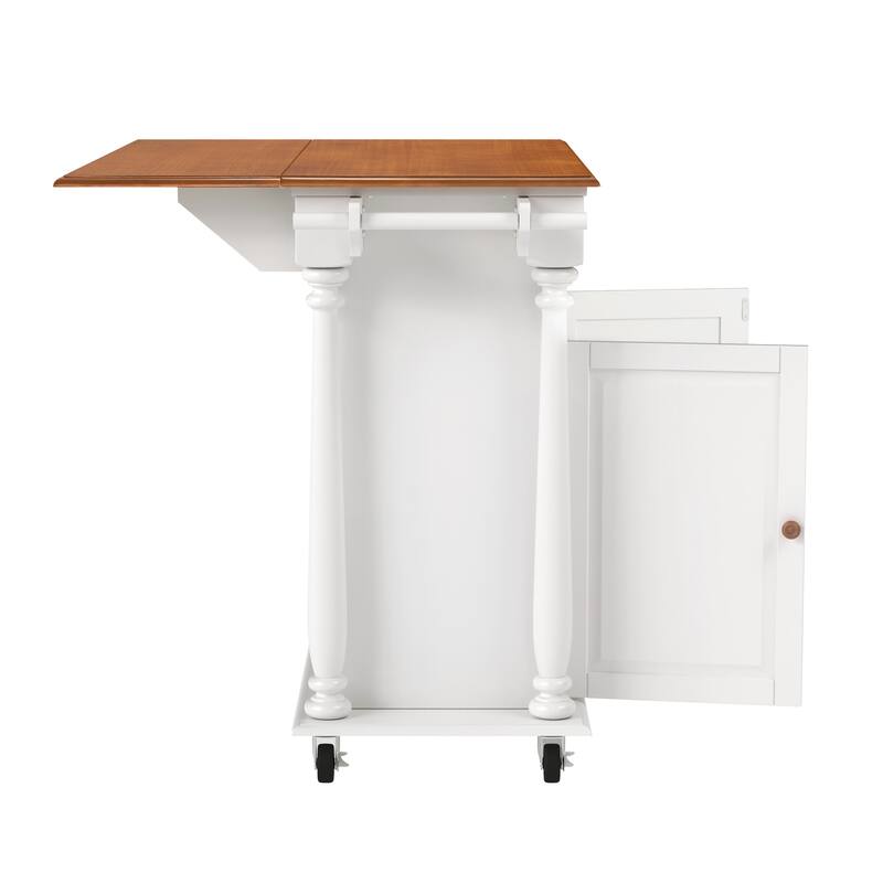 LUE BONA Kitchen Island Car With Solid Wood Top, Rolling Kitchen Trolley Cart with Large Storage Cabinet - N/A