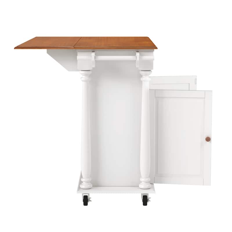 Solid Wood Top Drop Leaf Dining Cart, Rolling Mobile Kitchen Island Kitchen Cart With Storage Cabinet