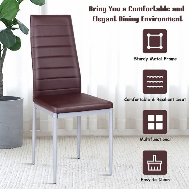 4 Pieces PVC Elegant Design Leather Dining Chairs with Solid Metal Legs - 16.0" x 20.0" x 38.5" (W x D x H)