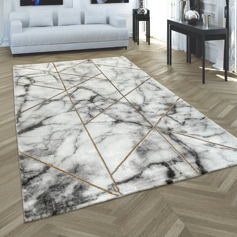Area Rug Modern Marble Pattern in cream gold grey for living room - 7'10" x 11'2"
