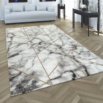 Area Rug Modern Marble Pattern in cream gold grey for living room
