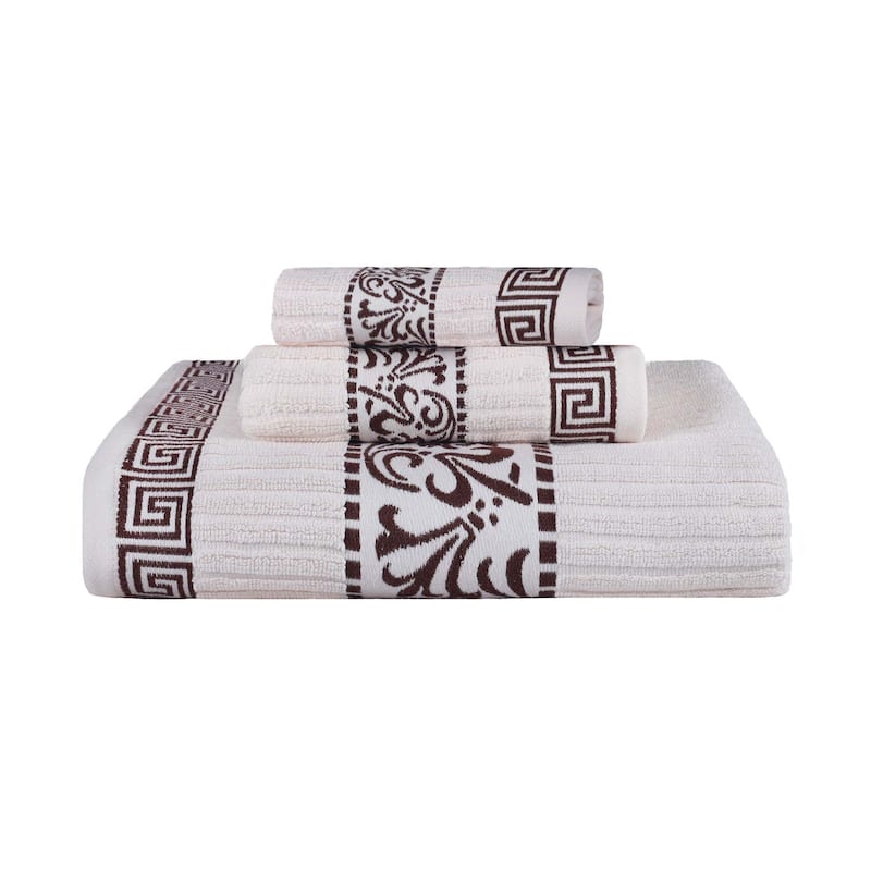 Superior Athens Cotton Floral Border Greek Key 3-Piece Towel Set