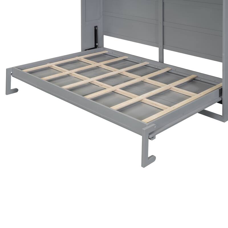 Full Size Murphy Bed with Rattan Design & Dual-Piston Mechanism