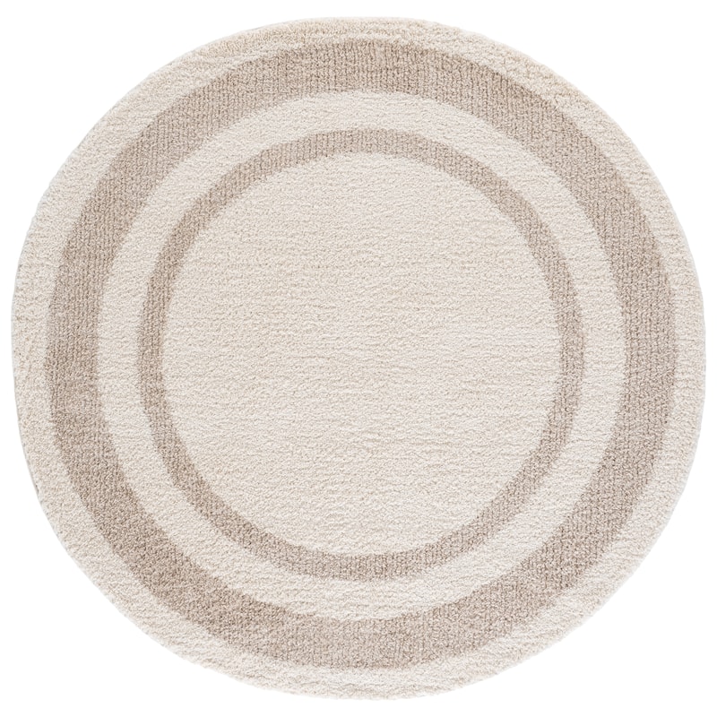 SAFAVIEH Gemma Shag Elmine Border Plush Thick Rug - 6'7" Round - Ivory/Beige