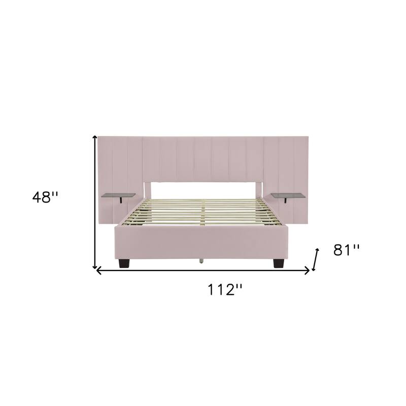 HomeRoots Pink Tufted Velvet Upholstered Lighted Queen Bed Frame