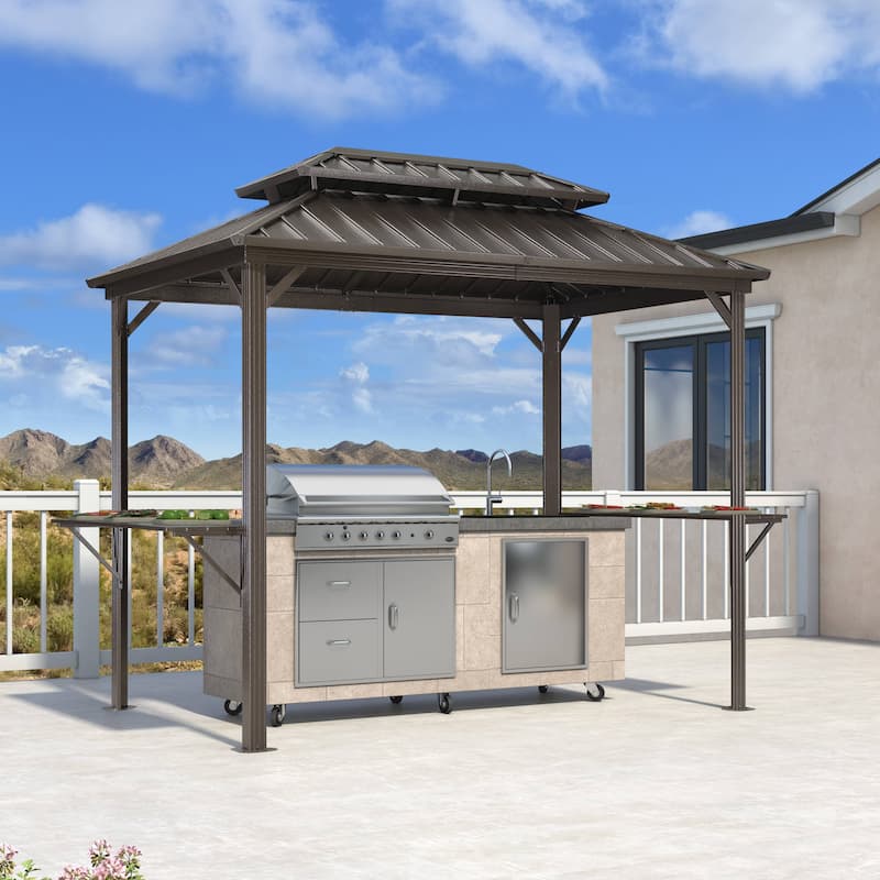 PURPLE LEAF Hardtop Grill Gazebo Galvanized Steel Roof Outdoor BBQ Canopy with Ceiling Hook and Shelves