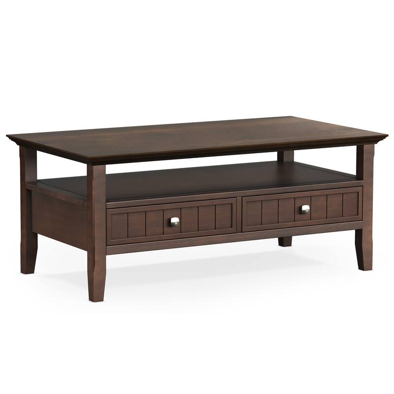 Wyndenhall Normandy SOLID WOOD 48 inch Wide Rectangle Transitional Coffee Table with Drawer in Brunette Brown