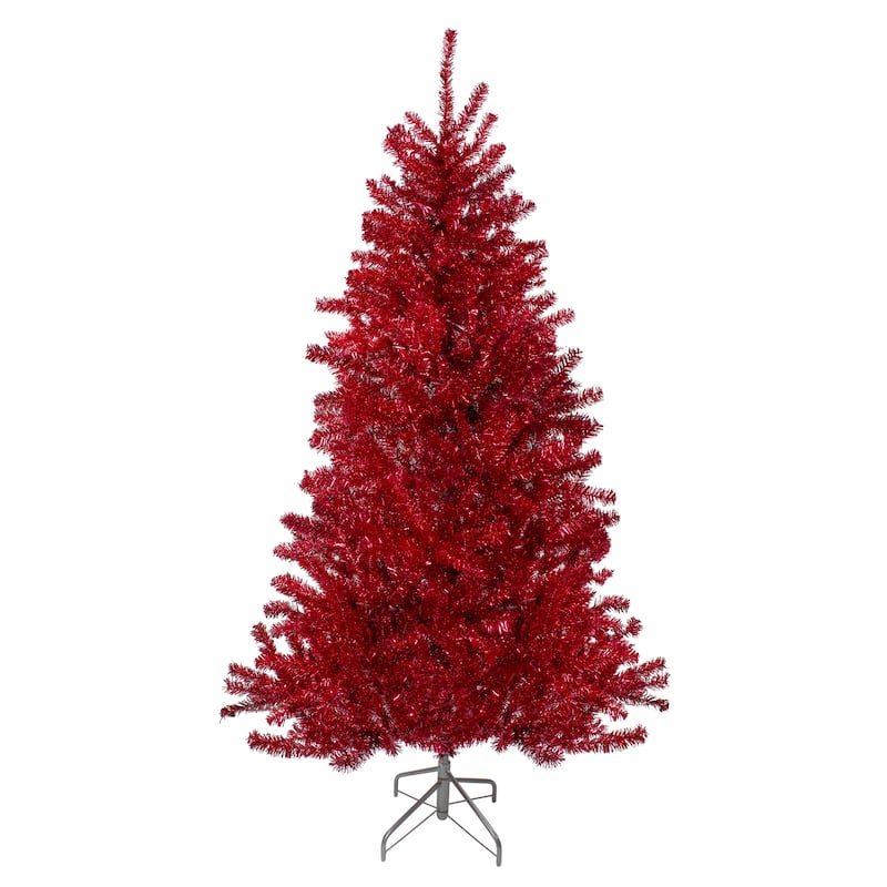 6' Metallic Red Tinsel Artificial Christmas Tree - Unlit - 6 Foot