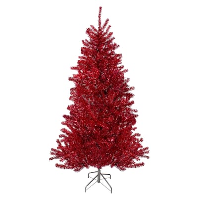 6' Metallic Red Tinsel Artificial Christmas Tree - Unlit - 6 Foot