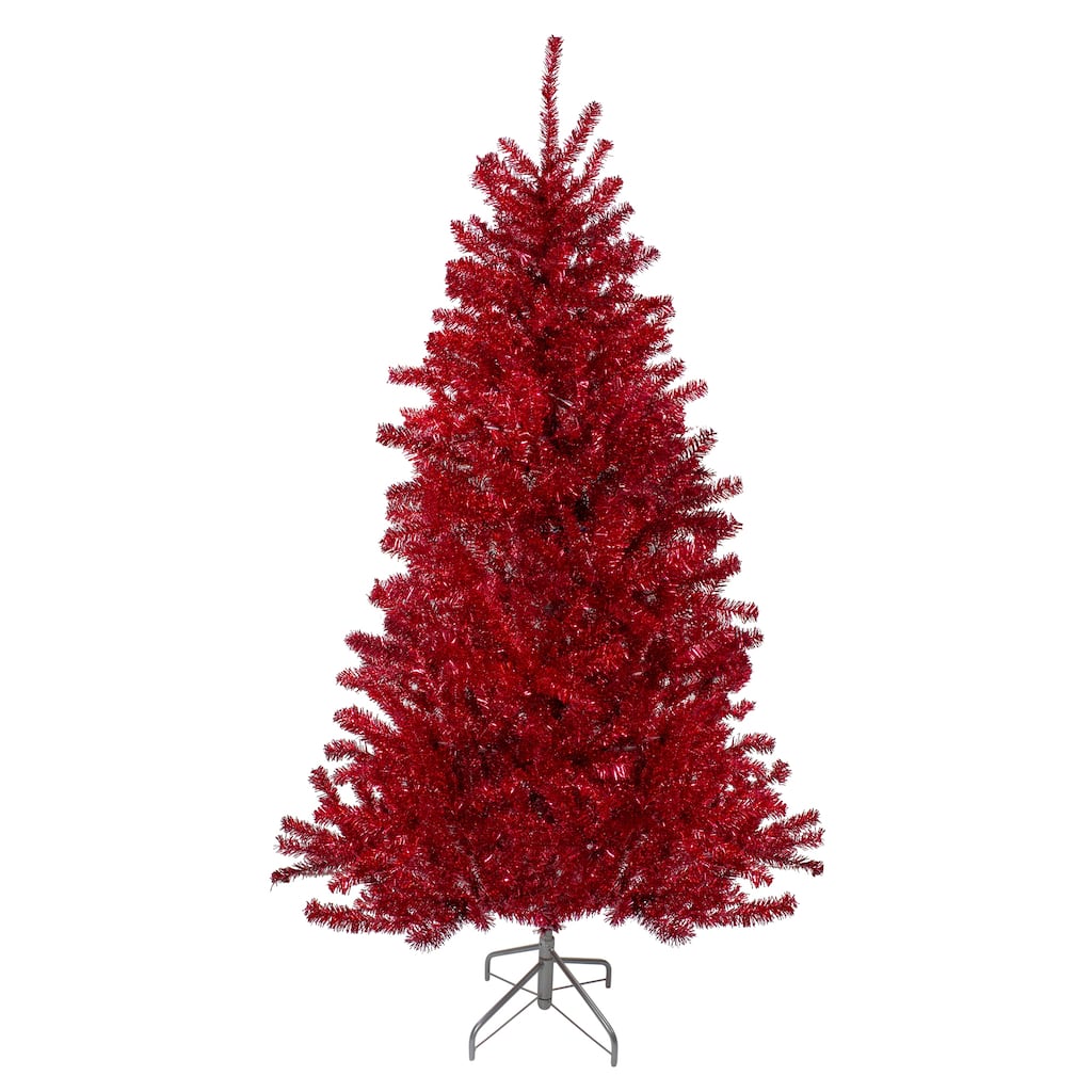 7' Metallic Red Tinsel Artificial Christmas Tree - Unlit - 7 Foot