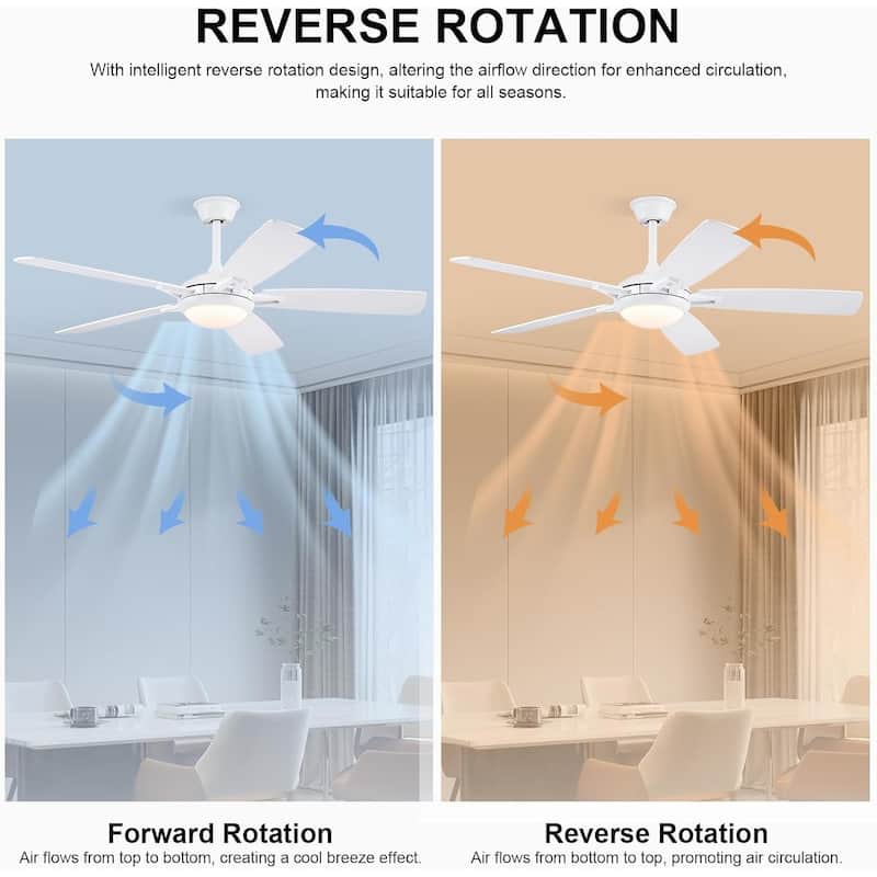 46“/52” Inch Modern Ceiling Fan with LED and Remote,5 Plywood Blades,Remote and APP Control