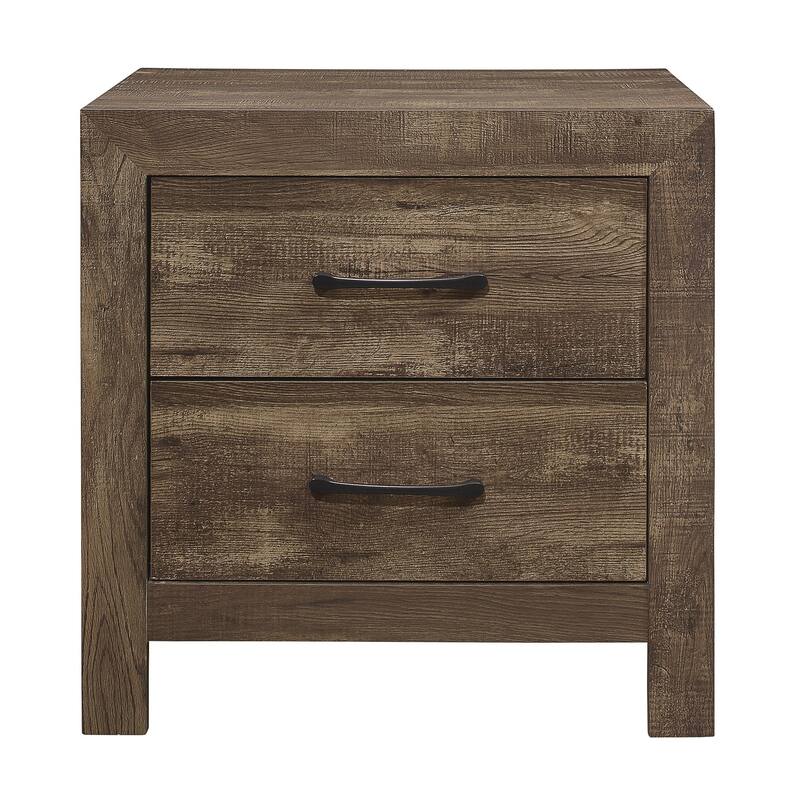 2 Drawer Rustic Wooden Nightstand with Block Legs, Brown