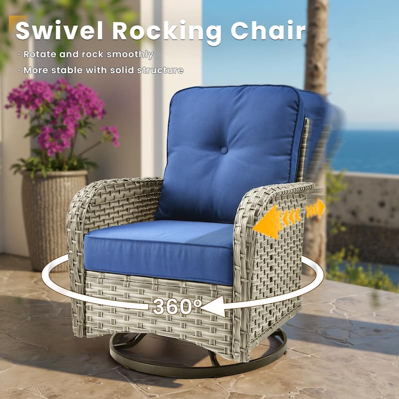 XIZZI 13-Piece Outdoor Wicker Sectional Swivel Chairs Set with Firepit Table