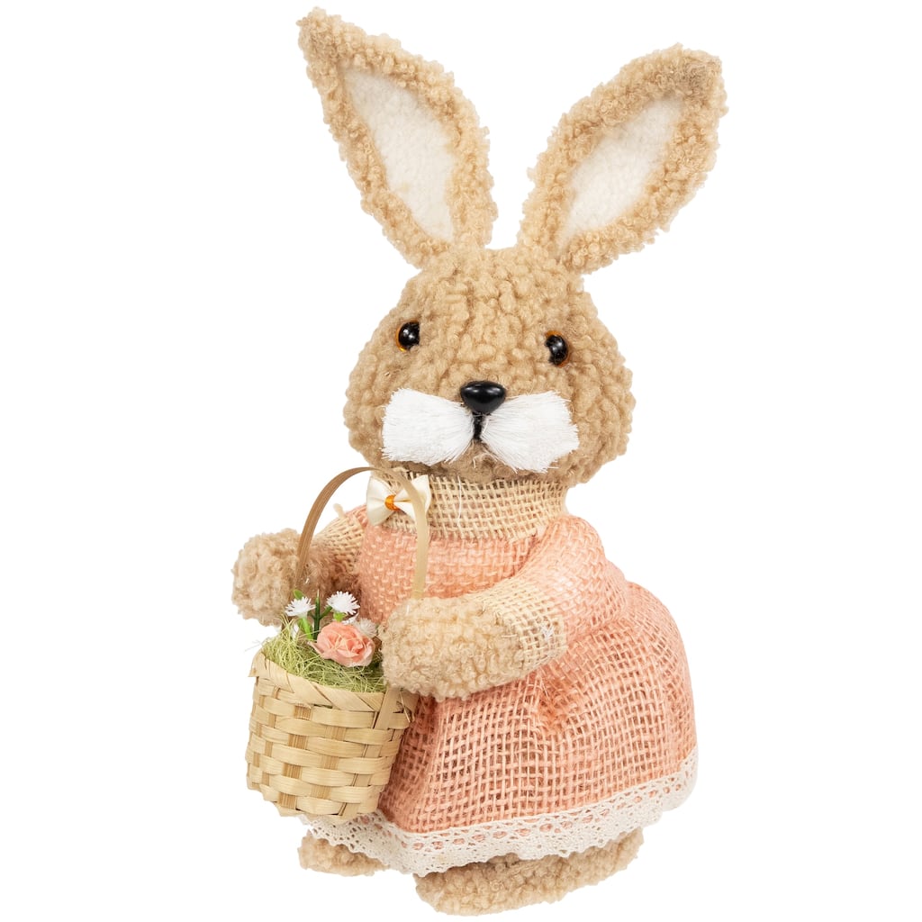 Plush Girl Easter Rabbit Figurine with Basket - 10"