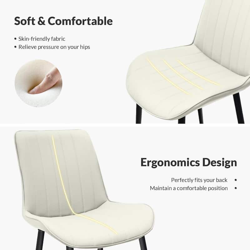 PU Leather Dining Chair with Metal Legs, Wave Pattern Upholstered Armless Chair Set of 4 for Kitchen, Restaurant, Living
