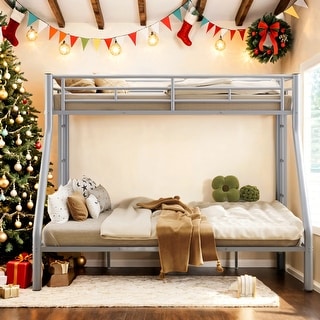 Wider Design Twin XL over Queen Metal Bunk Bed with Ladder and Safety Guardrails