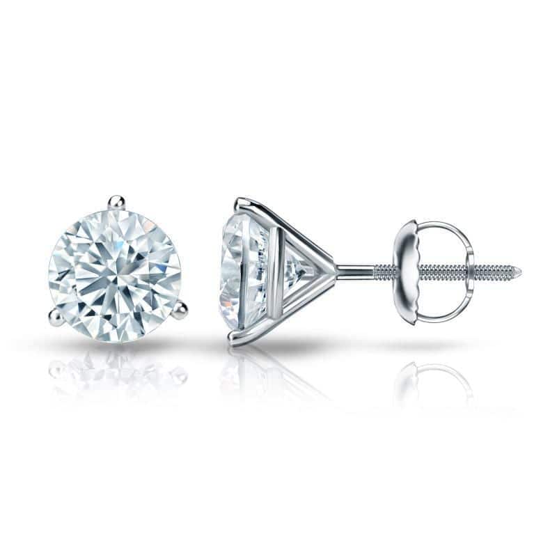 Auriya 1 3/4ctw 3 Prong Martini Set Round Diamond Stud Earrings 14K Gold Certified - White
