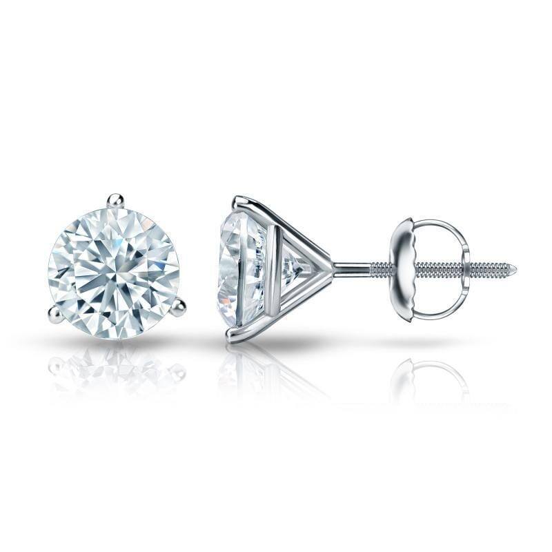 Auriya Platinum 2ctw 3 Prong Martini Set Round Diamond Stud Earrings GIA Certified - White
