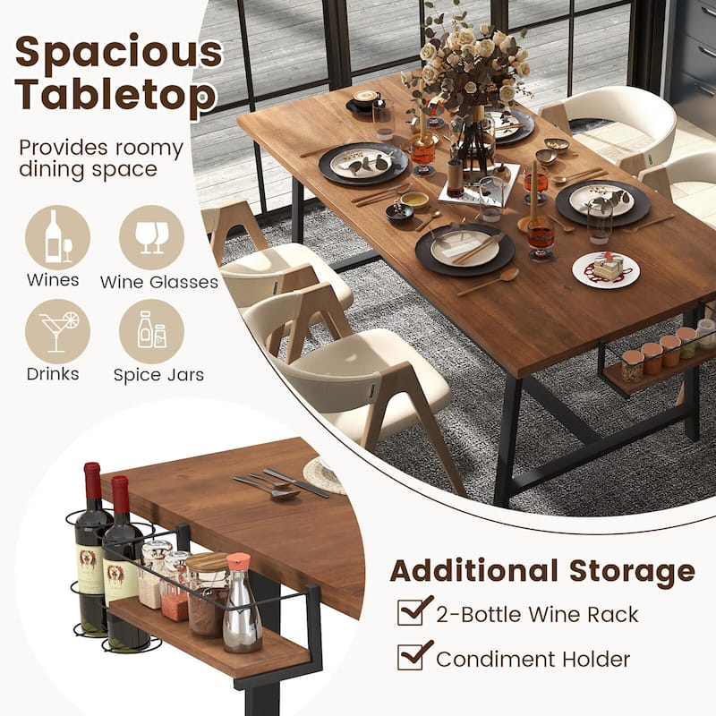 Gymax 72'' Industrial Rectangular Kitchen Table w/ 2-Bottle Wine Rack