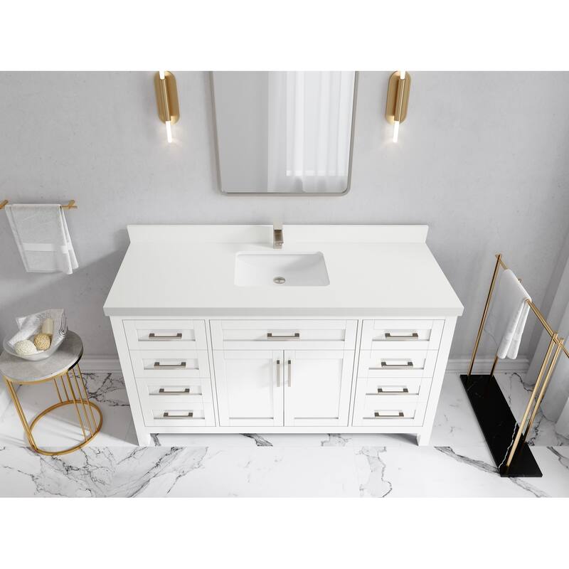 Willow Collections 60 in. W x 22 in. D Cambridge Single Sink Bathroom Vanity with Countertop - 2" White Quartz - White