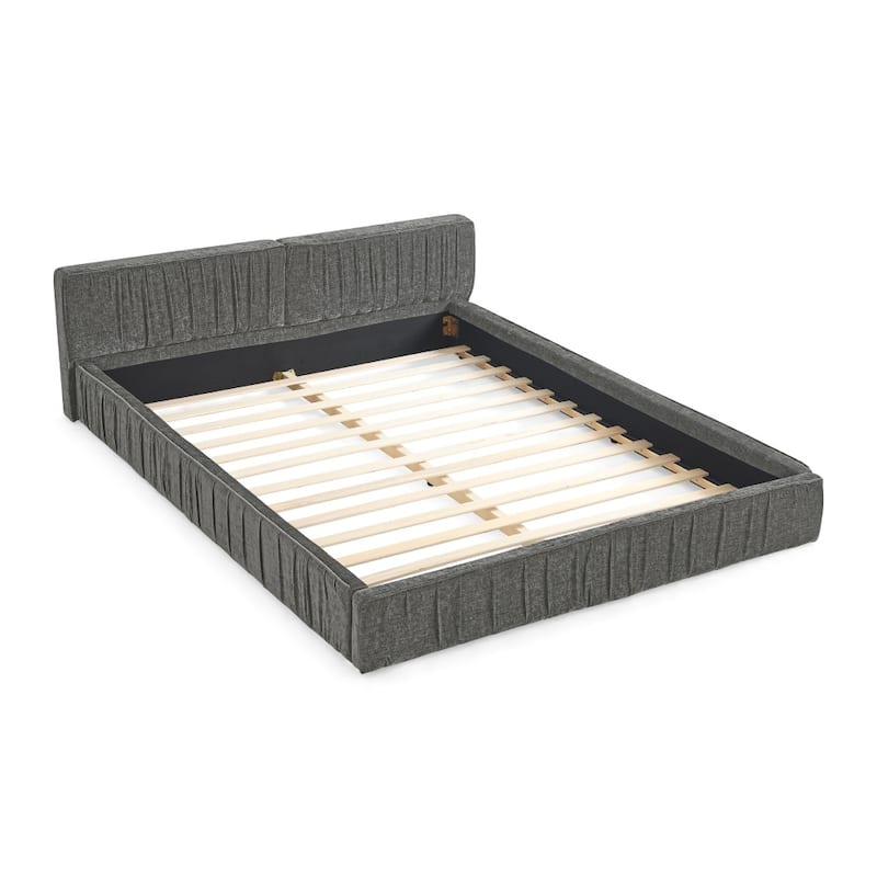 Queen Size Chenille Upholstered Platform Bed with Headboard and Solid Frame