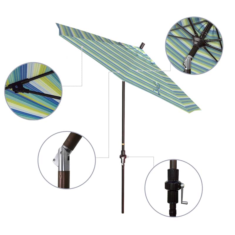 California Umbrella 7.5' Sun Master Patio Umbrella Bronze Aluminum Pole Fiberglass Ribs Crank Lift Tilt Sunbrella Cilantro