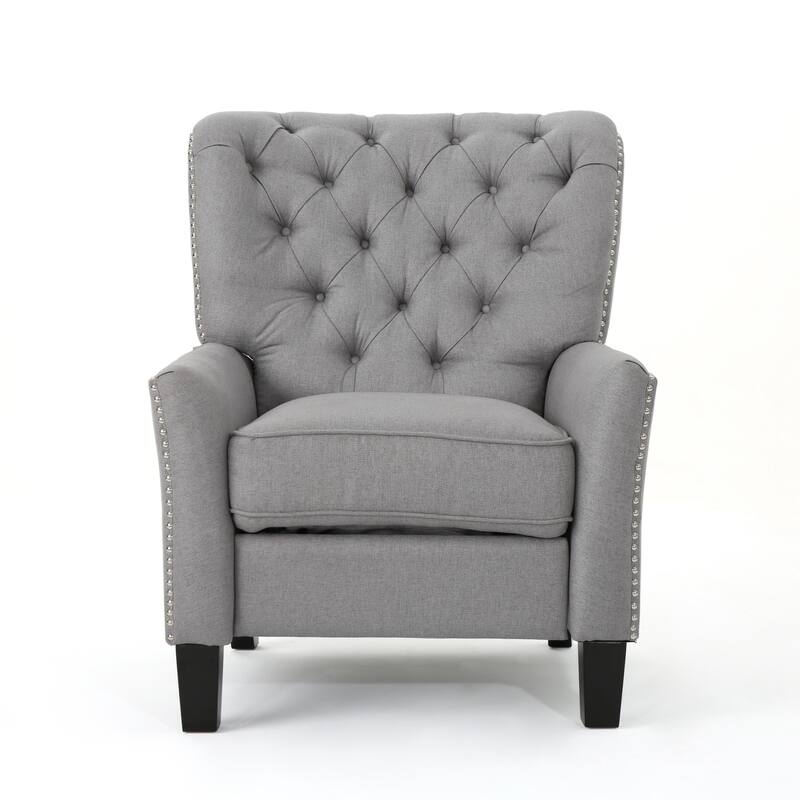Modern Fabric Upholstered Push Back Recliner with Footrest, Rivet Decoration, Soft Thick Cushions.