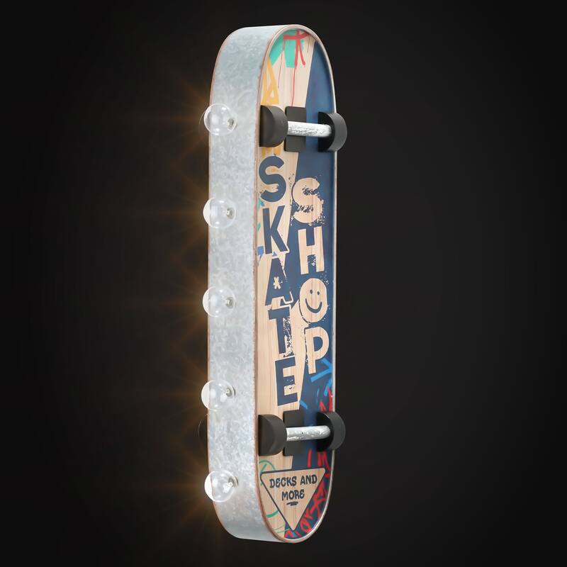 Metal LED Skate Shop Decks and More Marquee Wal Sign - 20" x 6.5" x 3"