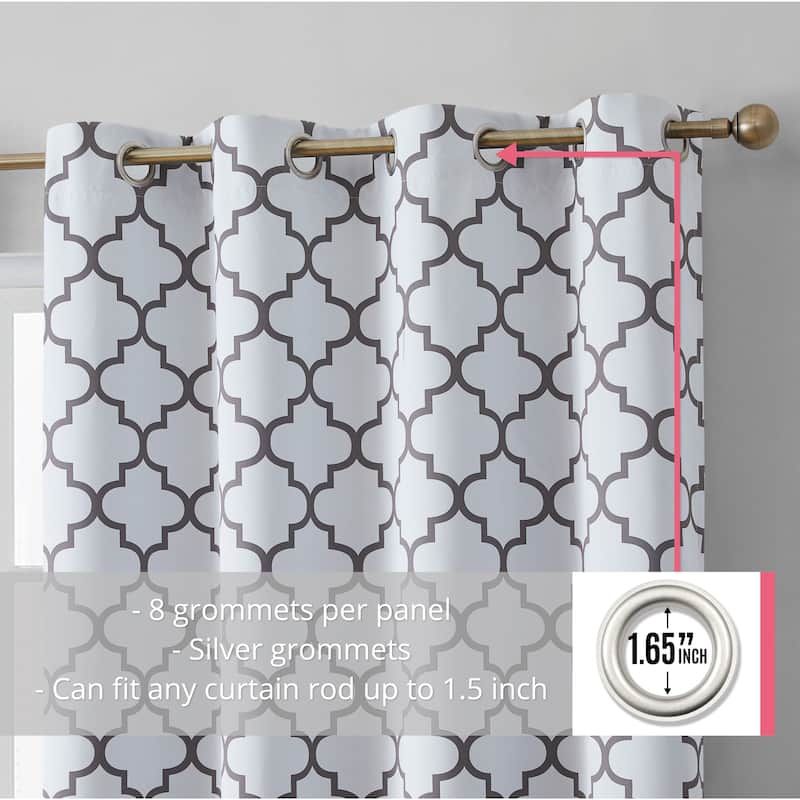 HLC.me Lattice Geometric Blackout Thermal Privacy Room Darkening Grommet Window Drapes Curtain Panels - Set of 2