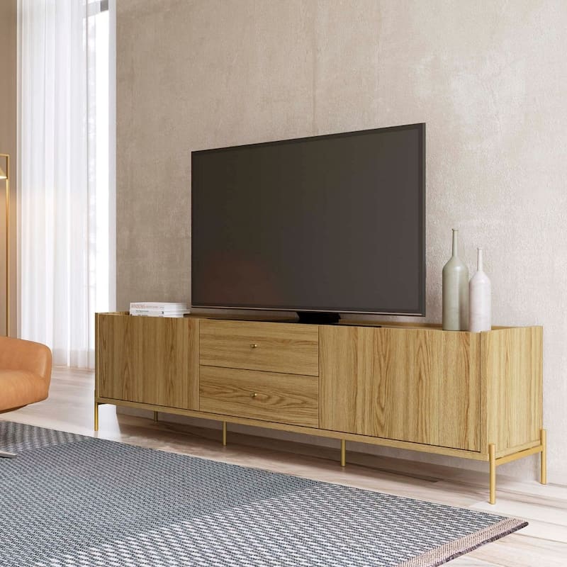 Manhattan Comfort Jasper 72.91 In. Gold Leg Media Cabinet Console - Oak