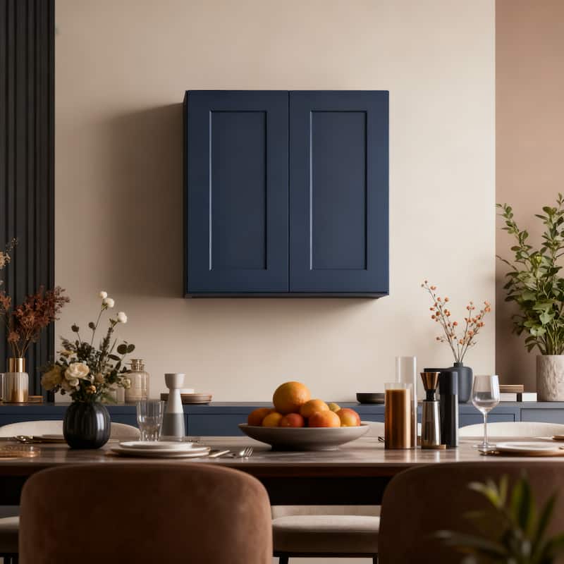 Navy Blue Shaker 24" Solid Wood Wall Cabinet, Soft Close Hinges, Adjustable Shelves, Double Door for Kitchen, Bath, Laundry - Blue