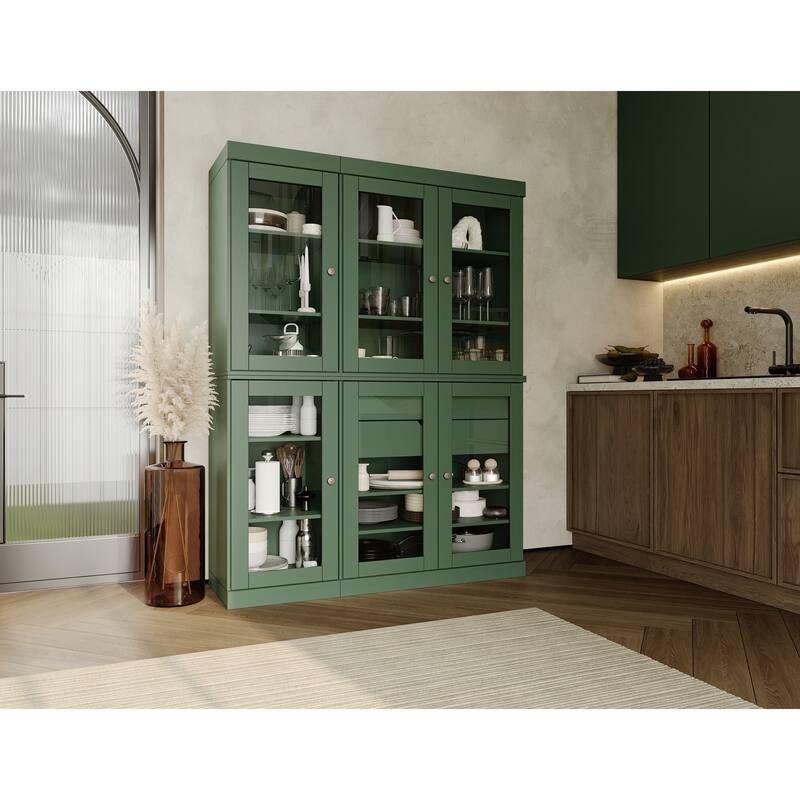 Palace Imports 100% Solid Wood 48.5" Pantry China Cabinet with Clear Glass Doors, 2-Drawers and Adjustable Shelves - Green