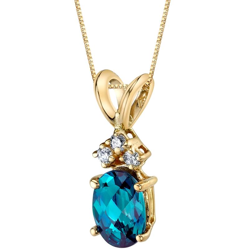 1 ct Oval Shape Created Alexandrite and Diamond Pendant in 14k Yellow Gold