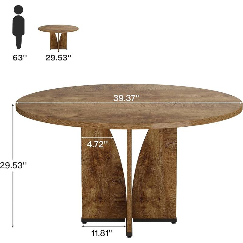 39" Round Conference Table for 4 Modern Wooden Meeting Table with Sturdy Base for Office/Training/Negotiation/Conference Room