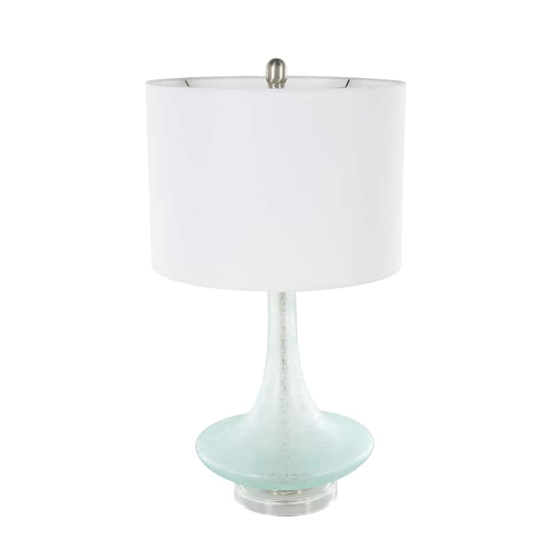 Glass Textured Frosted Round Room Table Lamp with White Drum Shade and Silver Base - Teal - Roche River Decor